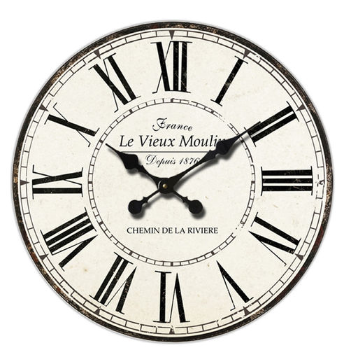 Wall clock "Le vieux moulin" Vintage style, 45 cm - wood