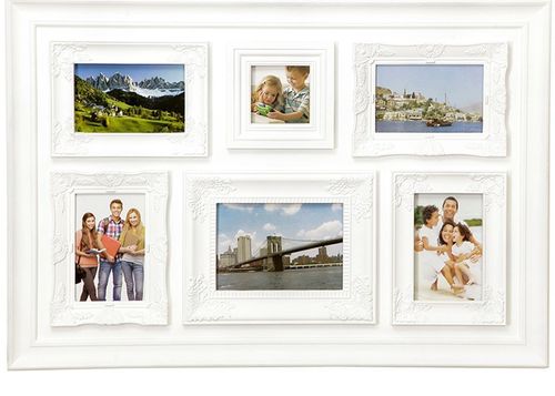 Picture frame, CLASSIC, white pvc, 6 places for photo, cm 70x48