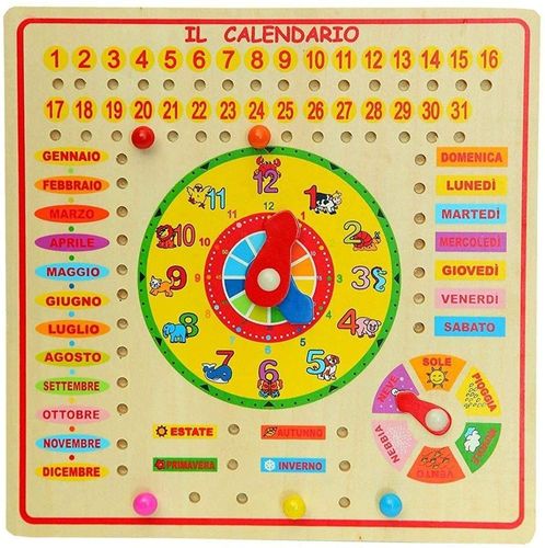 Calendario in Italiano con orologio per bambini - in legno