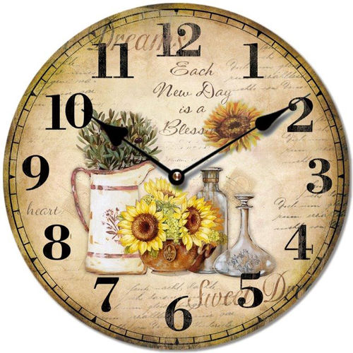 Wall clock vintage style "Sunflowers" - wood