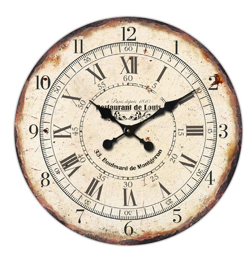 Wall clock "Restaurant de Louis" Vintage style, 45 cm - wood