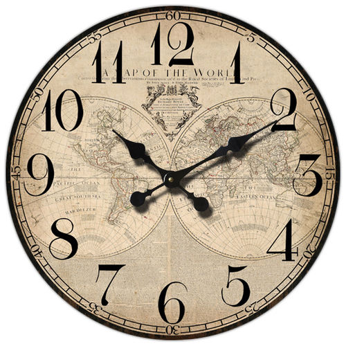 Wall clock "Map of the world" Vintage style, 45 cm - wood