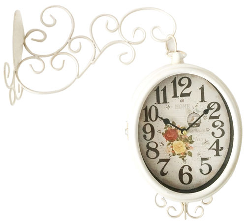 Wall clock vintage style "Flowers", double dial, metal cm 28x40h x10,5