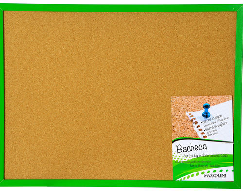 Whiteboard / bulletin board, cork, for pins, green wooden frame, cm 30x45