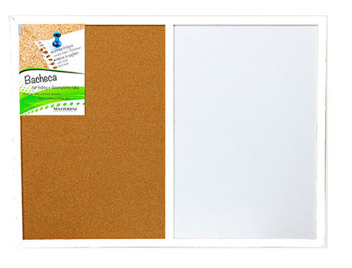 Whiteboard billboard, memo, dual use, magnetic and cork, white wooden frame, cm 45x60