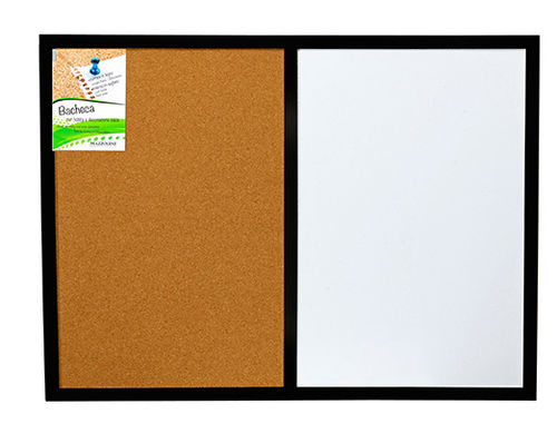 Whiteboard noteboard, double use, magnetic and cork, black wooden frame, cm 45x60
