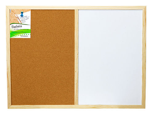 Whiteboard noteboard, double use, magnetic and cork,  wooden frame, cm 45x60