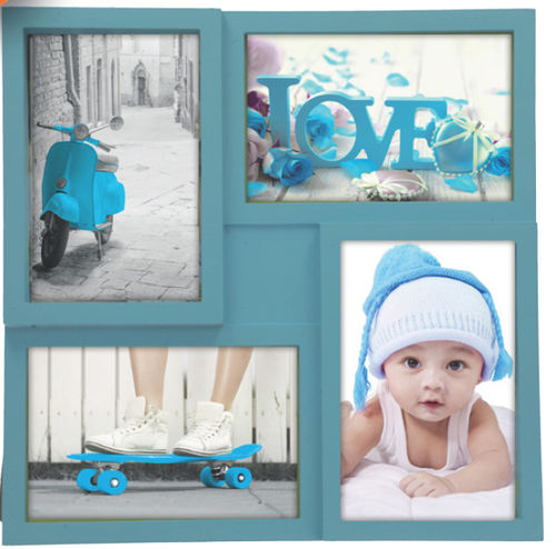 Picture frame, "Colors" in pvc wood effect, blue color, 4 places for photo, cm 28x28