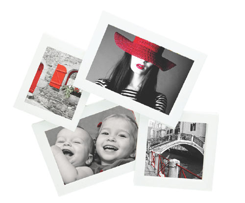Cornice portafoto, "Storty" in pvc effetto legno, colore bianco, 4 posti per foto, cm 31x28