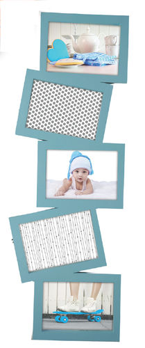 Picture frame, "Story", 5 places for photo, pvc, color blue, cm 75x27x2
