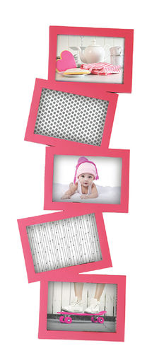 Picture frame, "Story", 5 places for photo, pvc, pink color , cm 75x27x2