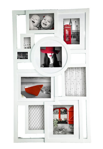 Cornice portafoto "Mosaic" 9 posti per foto, in pvc, colore bianco, cm 75,5x43