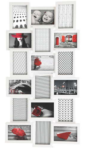 Cornice portafoto "Fashion" 18 posti per foto, in pvc, colore bianco, cm 91x48