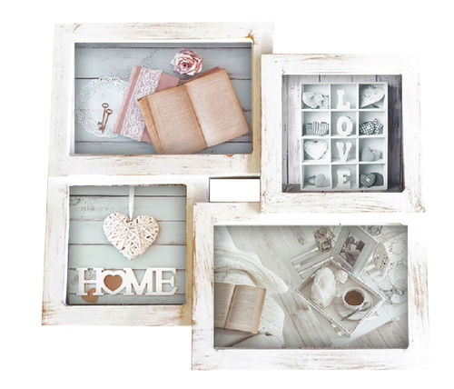 Picture frame "Little" shabby style chic pvc wood effect, 4 places for photo cm 28x26