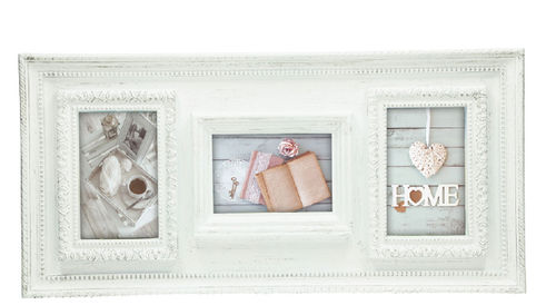 Picture frame, "Classic", shabby chic, 3 places for photo, wooden effect pvc, cm 56x26