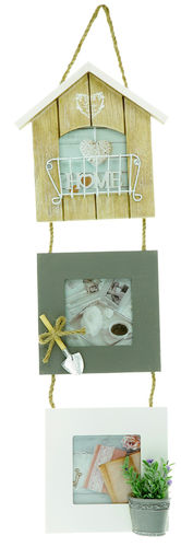 Picture frame, "HOME", shabby chic, 3 places for photo, wood effect pvc, cm 55x13.5