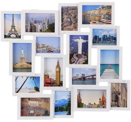 Cornice portafoto "City", 16 posti, pvc effetto legno, bianco, cm 62x59x4