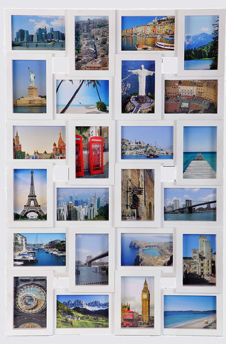Cornice portafoto "City",24 posti, pvc effetto legno, bianco, cm 89x59x4