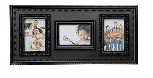 Cornice portafoto,"Classic", colore nero, 3 posti per foto, pvc effetto legno, cm 56x26