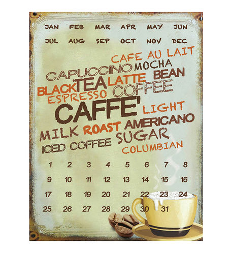 UNIVERSAL CALENDAR, VINTAGE STYLE, "COFFEE", FROM WALL, CM 25X33