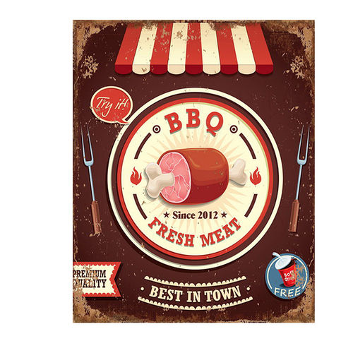 TIN PLATE, VINTAGE STYLE, "BBQ FRESH MEAT" CM 20X25