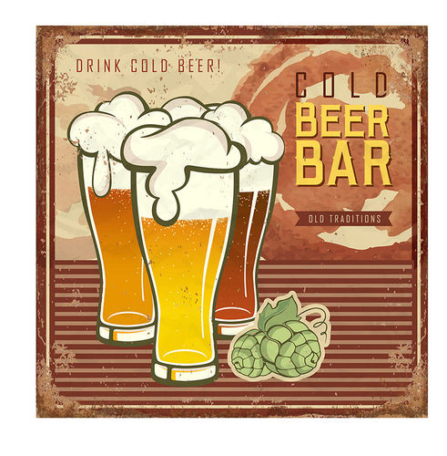 TIN PLATE, VINTAGE STYLE, "COLD BEER BAR" CM 30X30