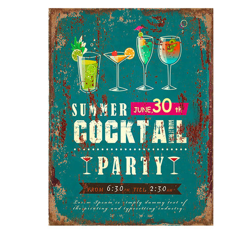 TIN PLATE, VINTAGE STYLE, " SUMMER COCKTAIL PARTY " CM 25X33