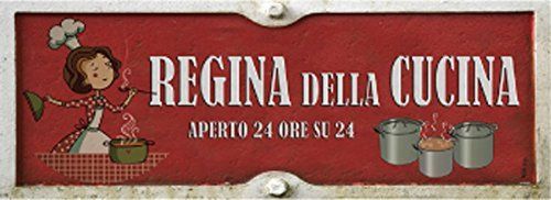 Targa decoro in latta stile Vintage "Regina della cucina..." cm 13x36