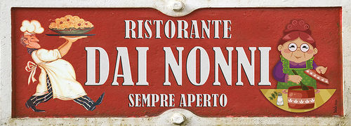 Targa decoro in latta stile Vintage "Ristorante dai nonni", cm 13x36