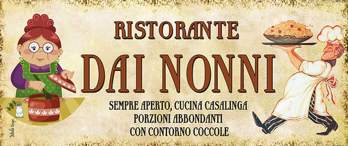 Targa decoro in latta stile Vintage "Ristorante dai nonni", cm 25x11