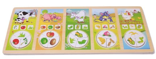 Puzzle in legno per bambini "Gli animali e il loro cibo"