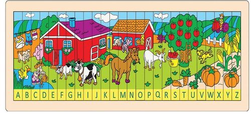 Puzzle per bambini "Alfabeto e fattoria", in legno