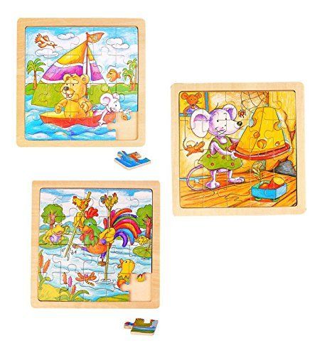 Children's puzzle "Animaletti", set of 3 pieces, of wood