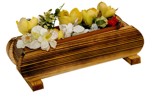 Vaso portafiori/fioriera in legno da giardino, con vaschetta in plastica interna, cm 40x18x12