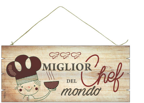 Targa decoro in legno , "MIGLIOR CHEF DEL MONDO", cm 18x8
