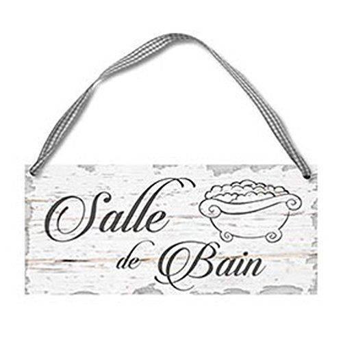 Wooden decorative plate, "SALLE DE BAIN", cm 18x8