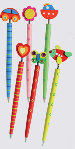 Set of 6 "Fantasy" pens for children, wood