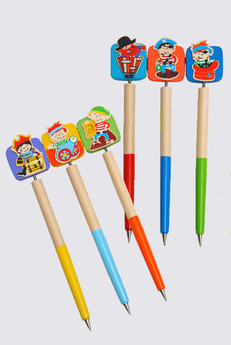 Set of 6 "Cheerful Pirates" pens for children, wood