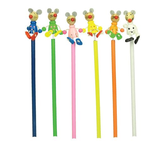 Set of 6 "Happy mice" assorted pencils, for children, in wood