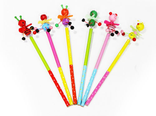 Set of 6 "Colorful lucky charm" assorted pencils, for children, in wood