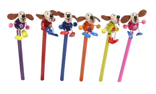 Set of 6 "Colored dogs" assorted pencils, for children, in wood
