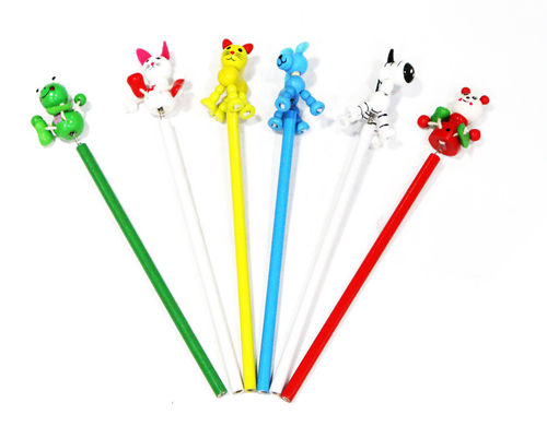 Set of 6 assorted "Colored Animals" pens, for children, in wood