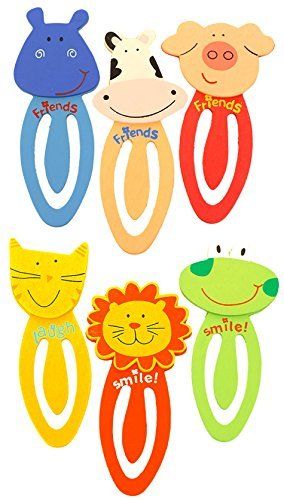 Segnalibro per bambini "Amici colorati" 6 pezzi assortiti, in legno