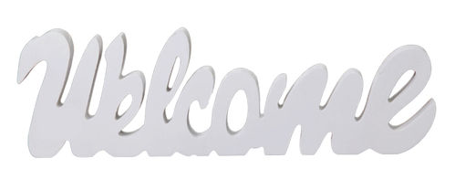 WRITTEN WHITE "WELCOME", SHABBY CHIC STYLE, IN WOOD, CM 38x11x2