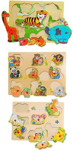 Puzzle con pomelli per bambini"Animali e colori" set da 3 pezzi, in legno