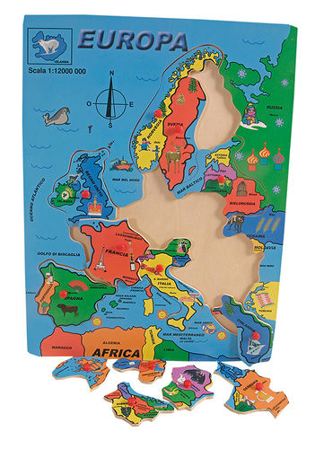 Puzzle con pomelli  "Europa", in legno, cm 40x30