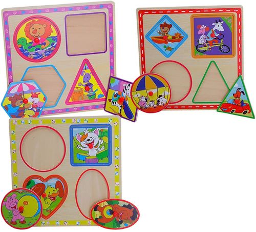 Puzzle con pomelli per bambini, "Le formine giocose", crea forme geometriche, set da 3 pezzi, in leg