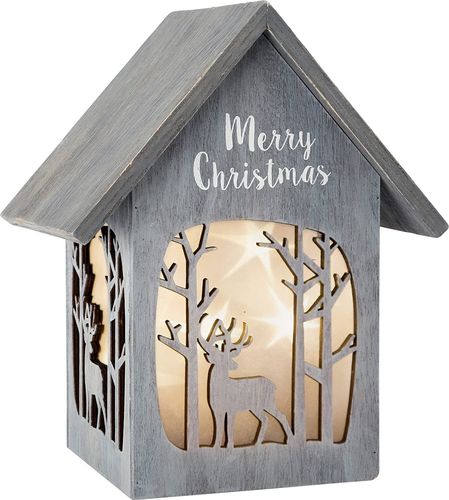 Lanterna di Natale Luminosa Merry Christmas Stile Shabby Chic, in Legno 21x16x25 cm
