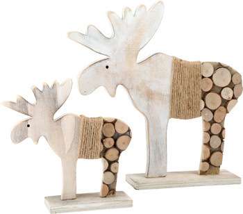 Decorazioni Renne set da 2 pezzi, Natale, stile shabby chic, in legno